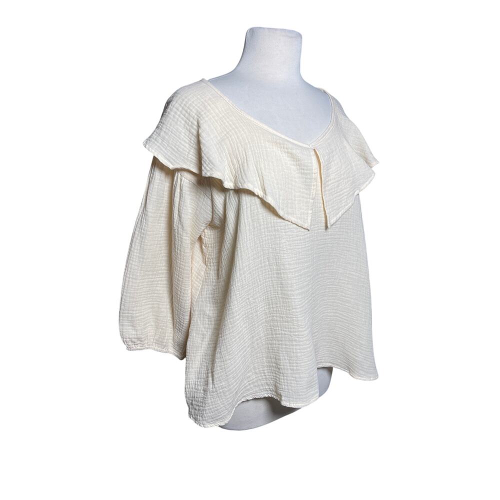 NWT UMGEE Boho Cream Gauze Ruffle Collar 3/4 Sleeve Peasant Top - Picture 3 of 5